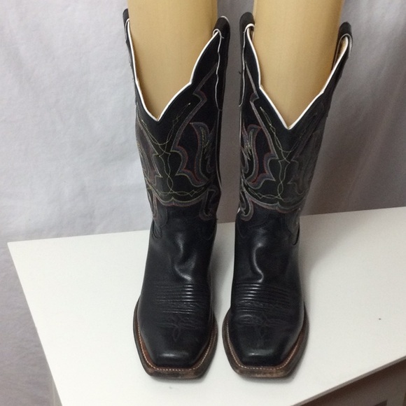 Justin Boots Black Leather Cowgirl Boots - Picture 4 of 10